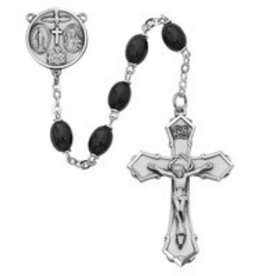 McVan 6x8mm Oval Brown Wood Rosary with Deluxe Crucifix and Center