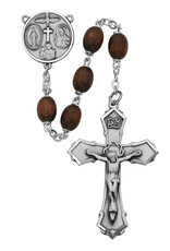 McVan 6x8mm Oval Brown Wood Rosary with Deluxe Crucifix and Center