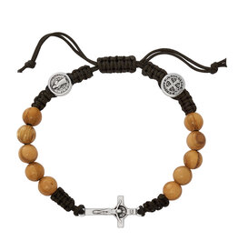 McVan Olive Wood St. Benedict Corded Rosary Bracelet