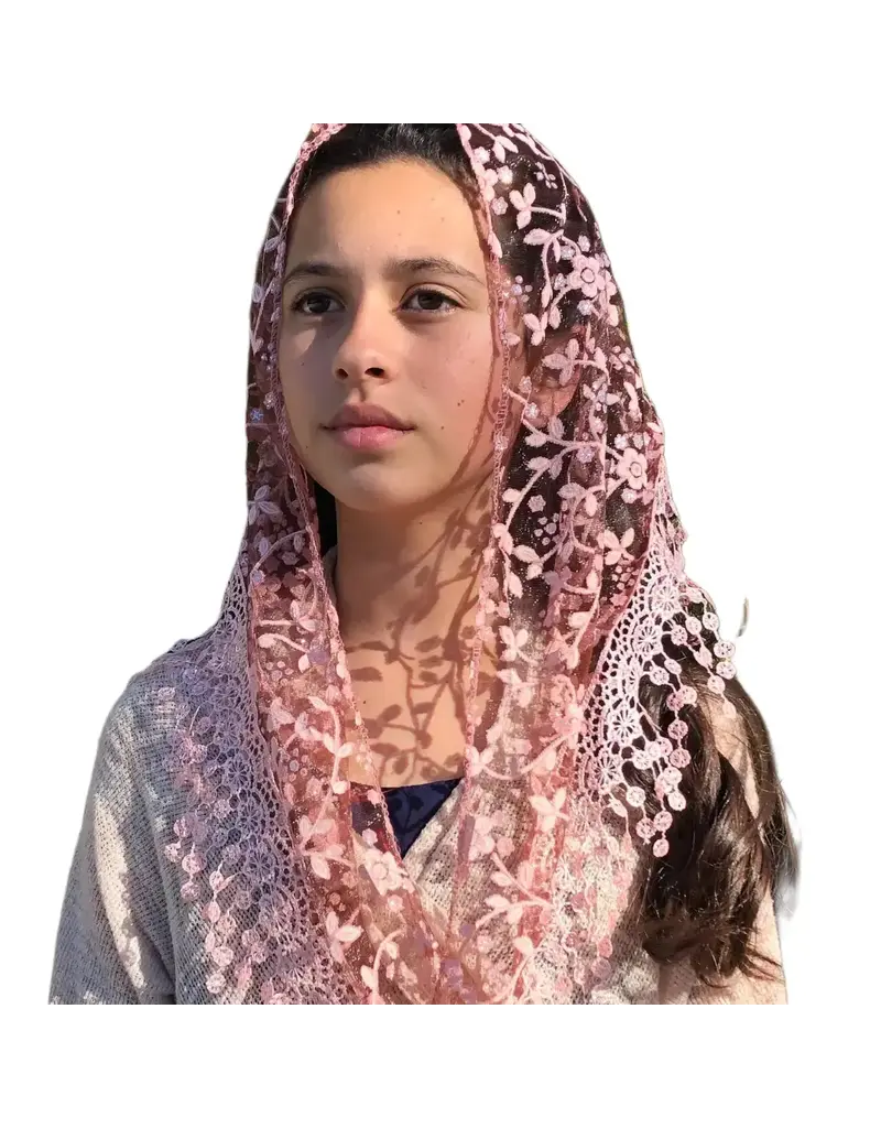 Oremus Mercy Cherry Blossom Veil - BURGUNDY (48″ x 13″)