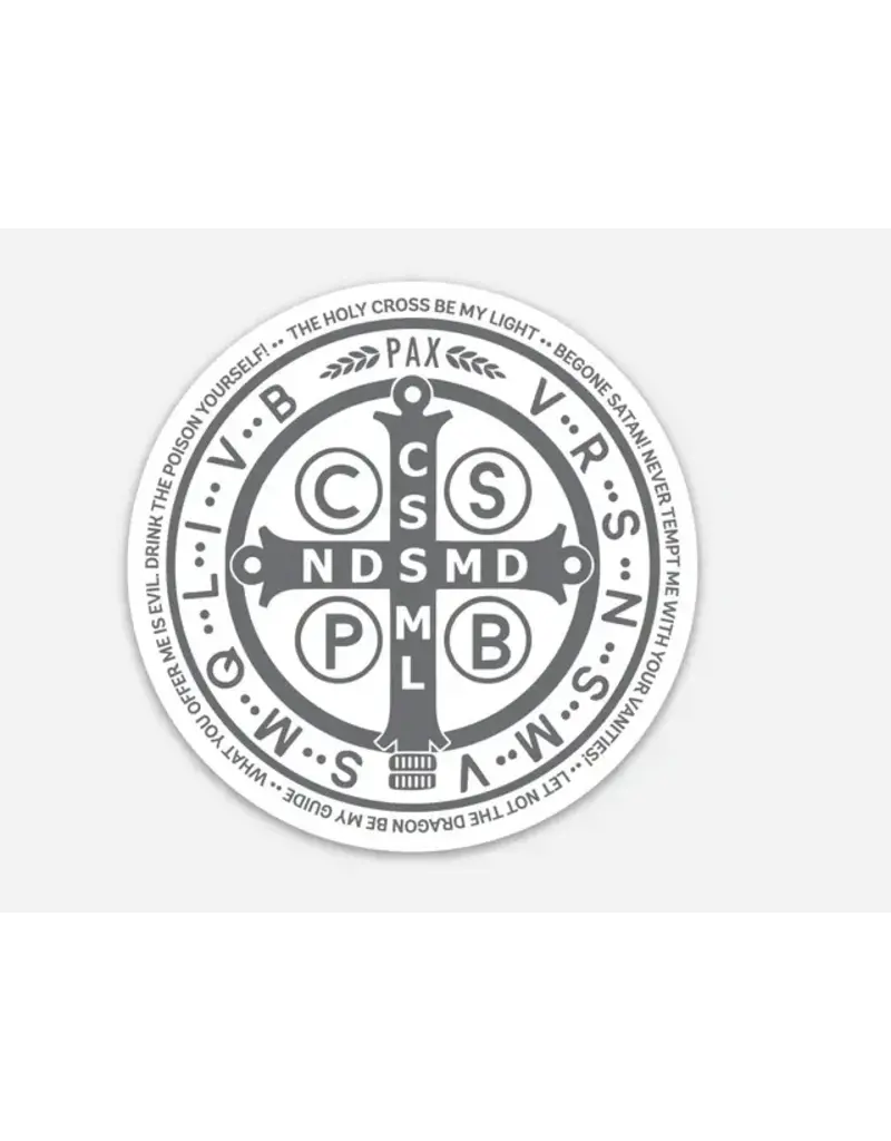 Be Still Prayer Space St. Benedict Medal with Prayer Grey Sticker with Card | Be Still Prayer Space