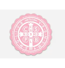Be Still Prayer Space St. Benedict Medal with Prayer Pink Sticker with Card | Be Still Prayer Space