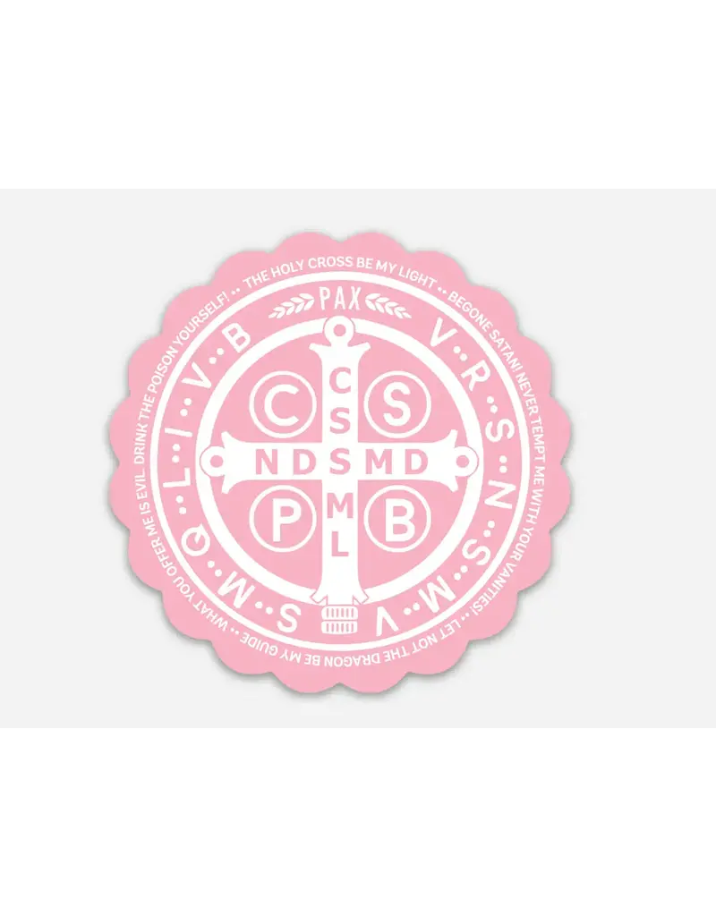 Be Still Prayer Space St. Benedict Medal with Prayer Pink Sticker with Card | Be Still Prayer Space