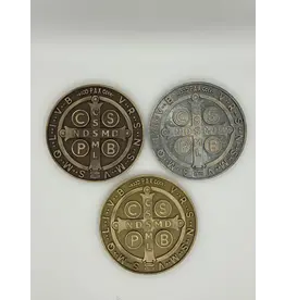 Be Still Prayer Space 3D Printed St. Benedict Medal Wall Plaque 3.5" | Golden Bronze