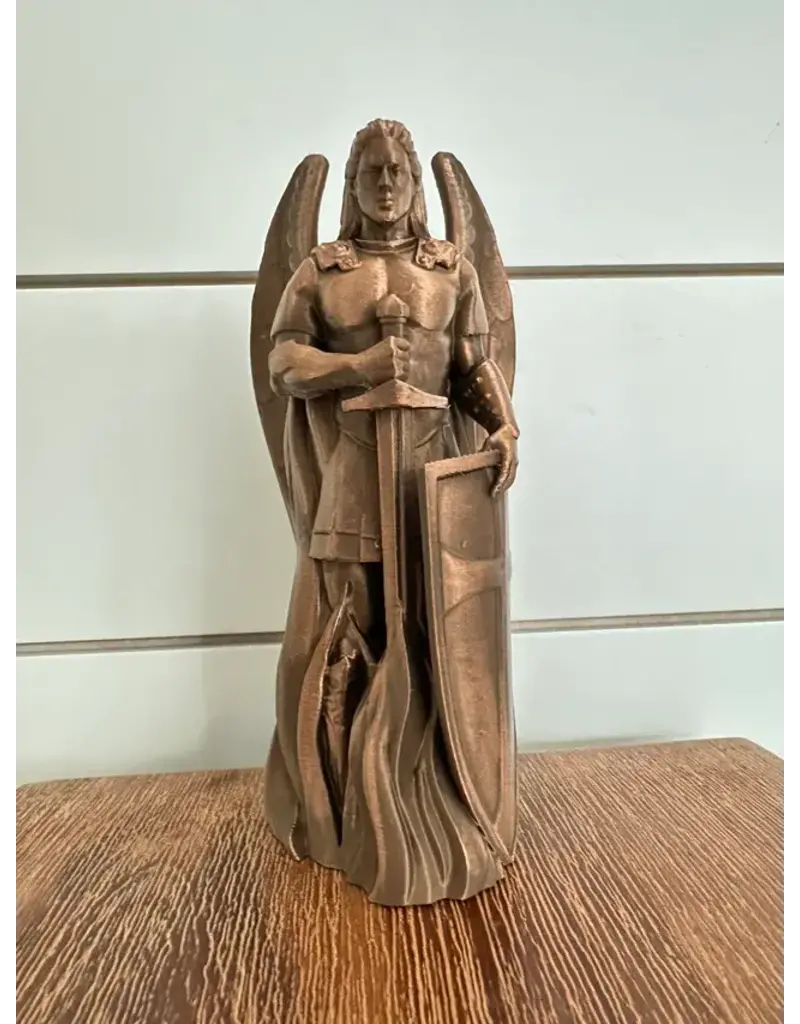 Be Still Prayer Space 3D Printed 4" St. Michael and Shield Statue | Gold