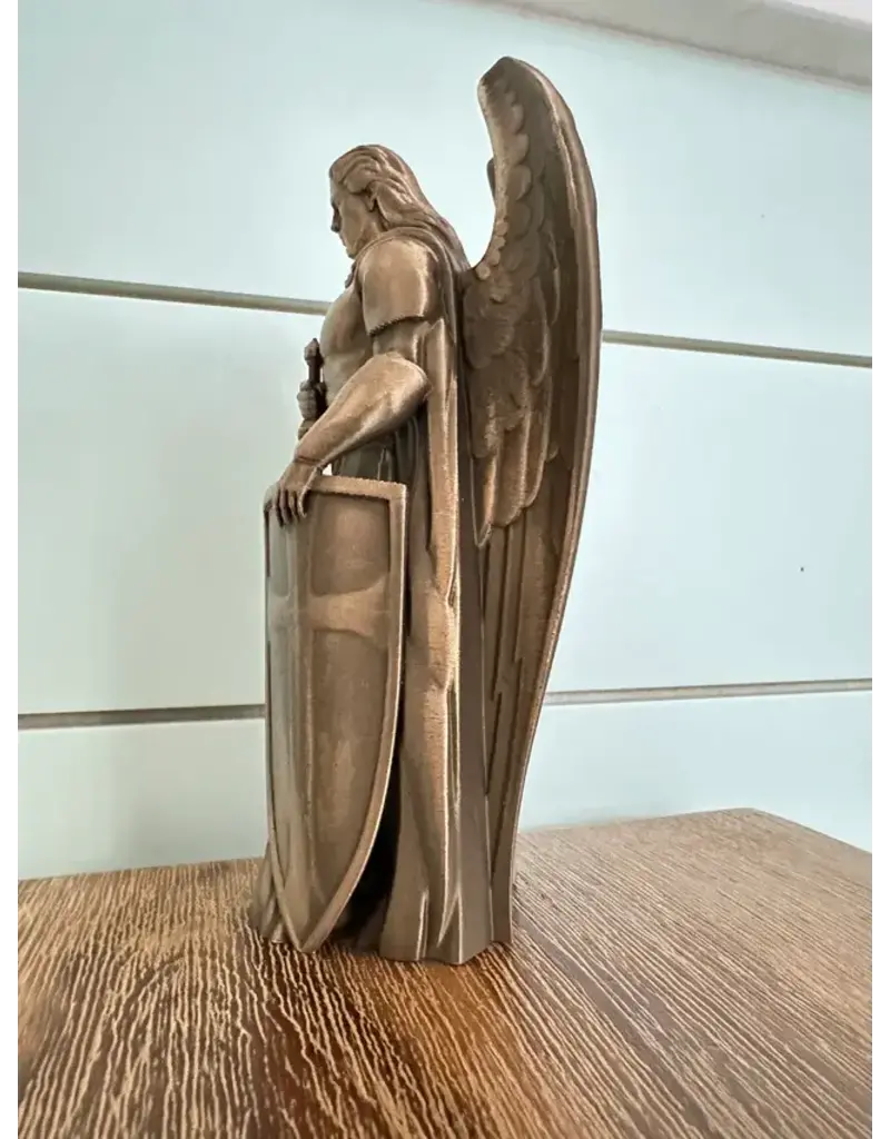 Be Still Prayer Space 3D Printed 4" St. Michael and Shield Statue | Gold
