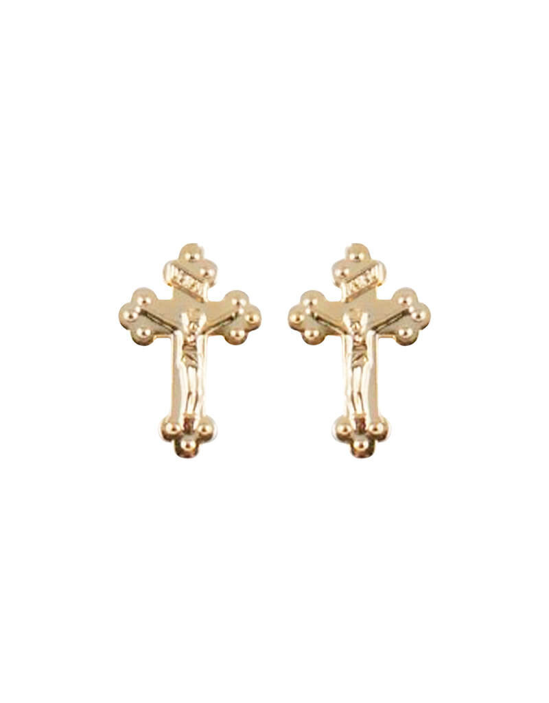 Wallace Brothers Manufacturing Gold Tone Crucifix Earrings