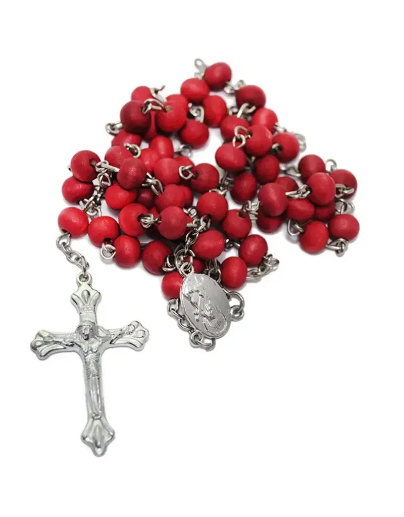 Wallace Brothers Manufacturing Rose Petal Scented Red Rosary in Assorted Saint Box