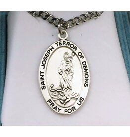 HMH Religious Sterling Silver Large Oval St. Joseph Terror of Demons Medal