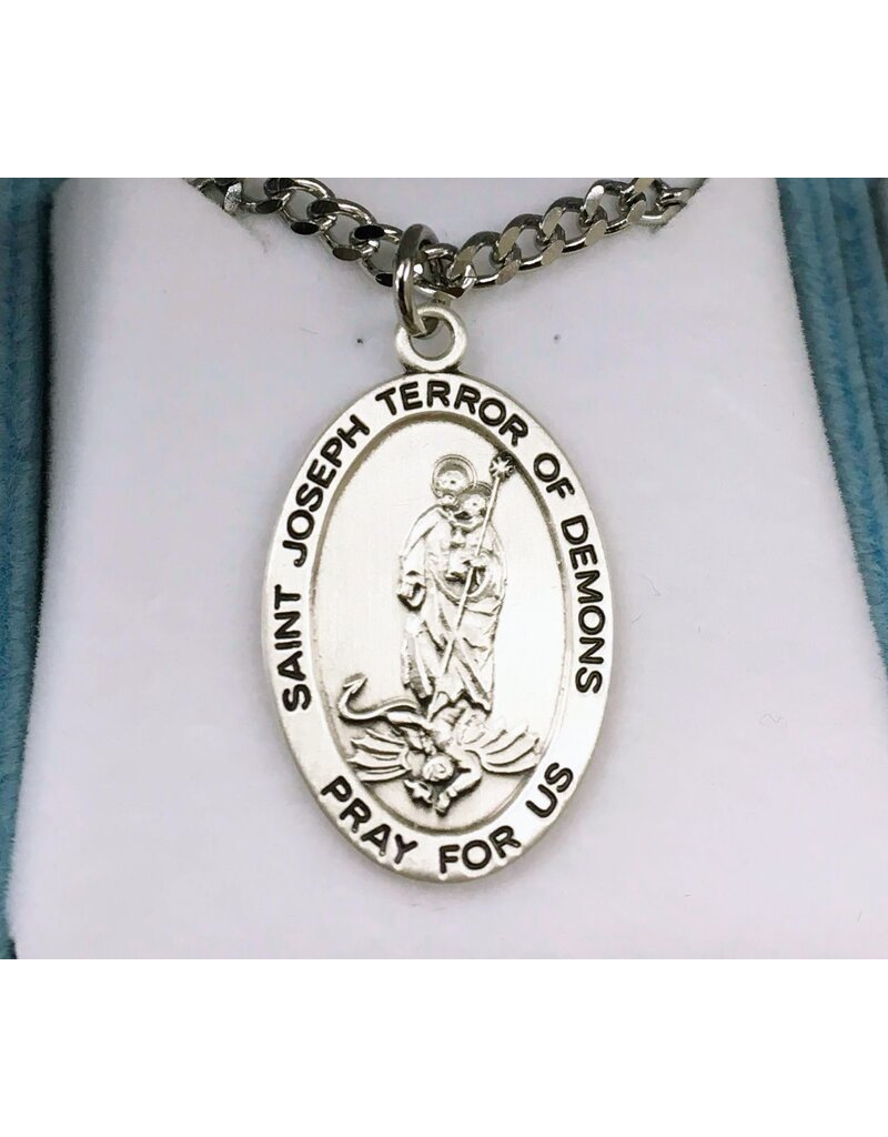 HMH Religious Sterling Silver Large Oval St. Joseph Terror of Demons Medal