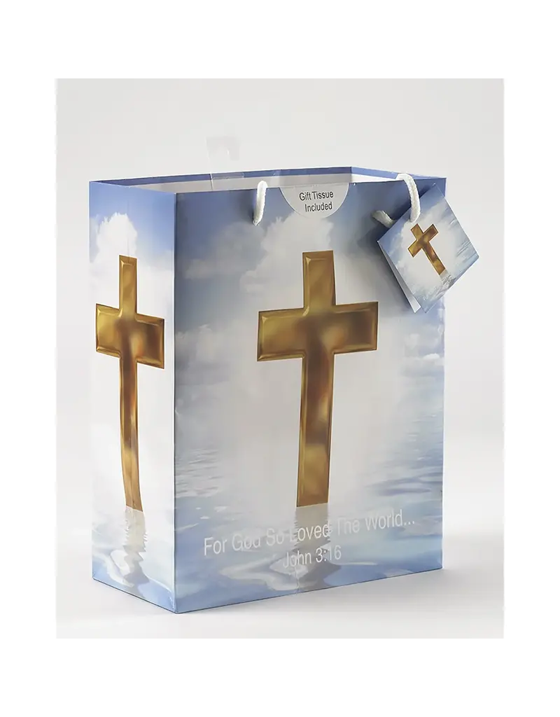Lumen Mundi Medium Gold Cross  Gift Bag with Tissue