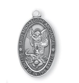 HMH Religious Saint Michael The Archangel Defend Us In Battle Oval Sterling Silver Medal