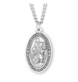 HMH Religious Sterling Silver St. Christopher Medal With 24" Chain Necklace