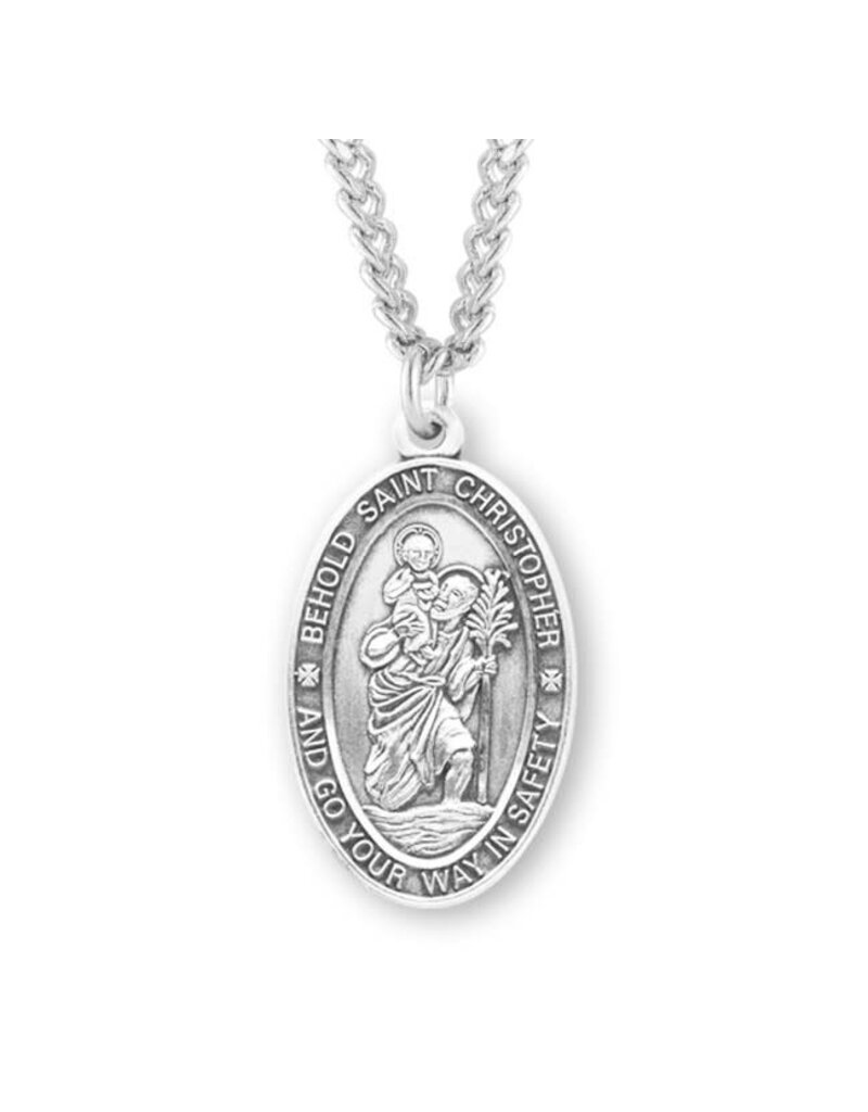 HMH Religious Sterling Silver St. Christopher Medal With 24" Chain Necklace
