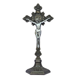 Goldscheider of Vienna 17"" St. Benedict Cold Cast Bronze Crucifix Stands or Hangs