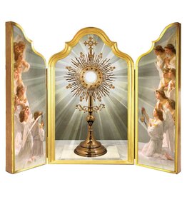 Catholic to the Max Monstrance with Angels Adoring Triptych Plaque