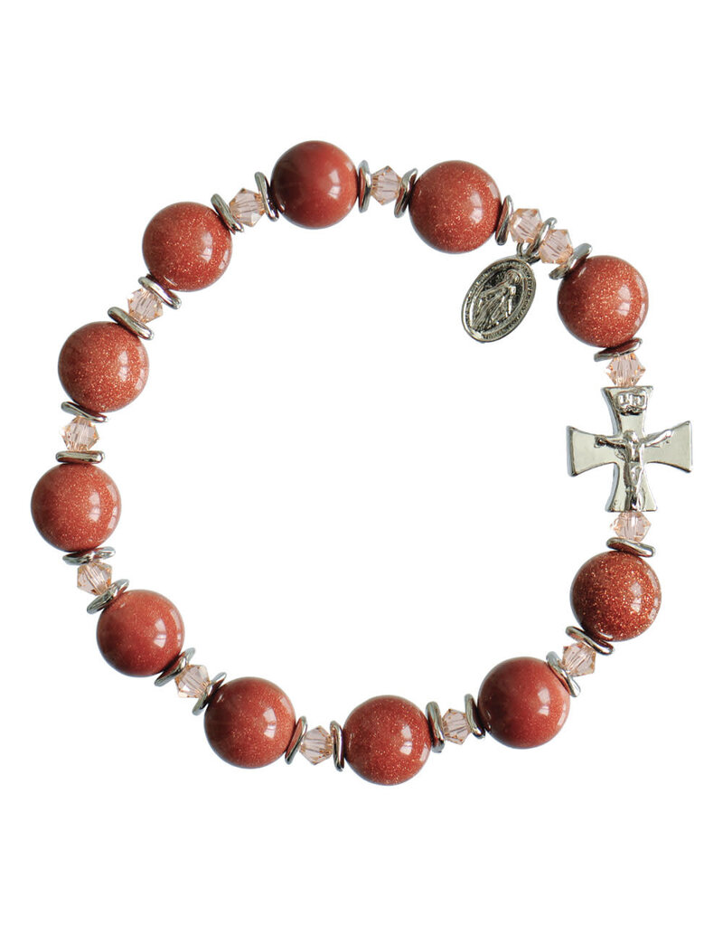 Sine Cera 10mm Genuine Goldstone Rosary Bracelet