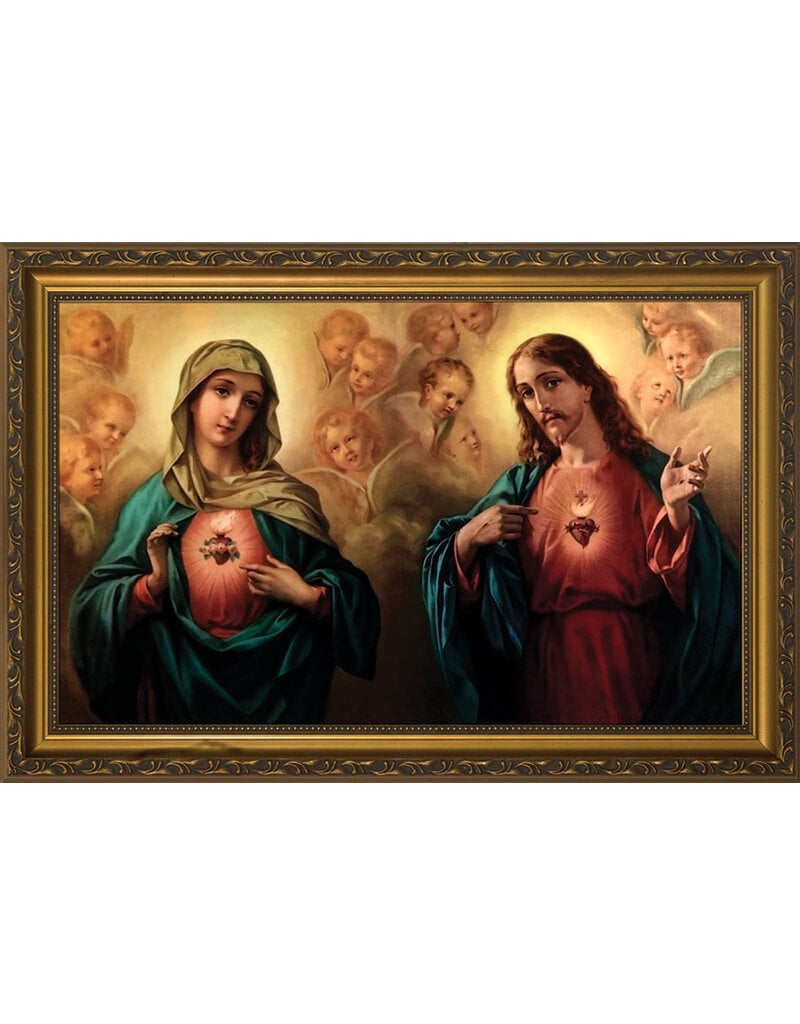 Nelson Fine Art and Gifts 10 x 16 Sacred and Immaculate Hearts Framed Art