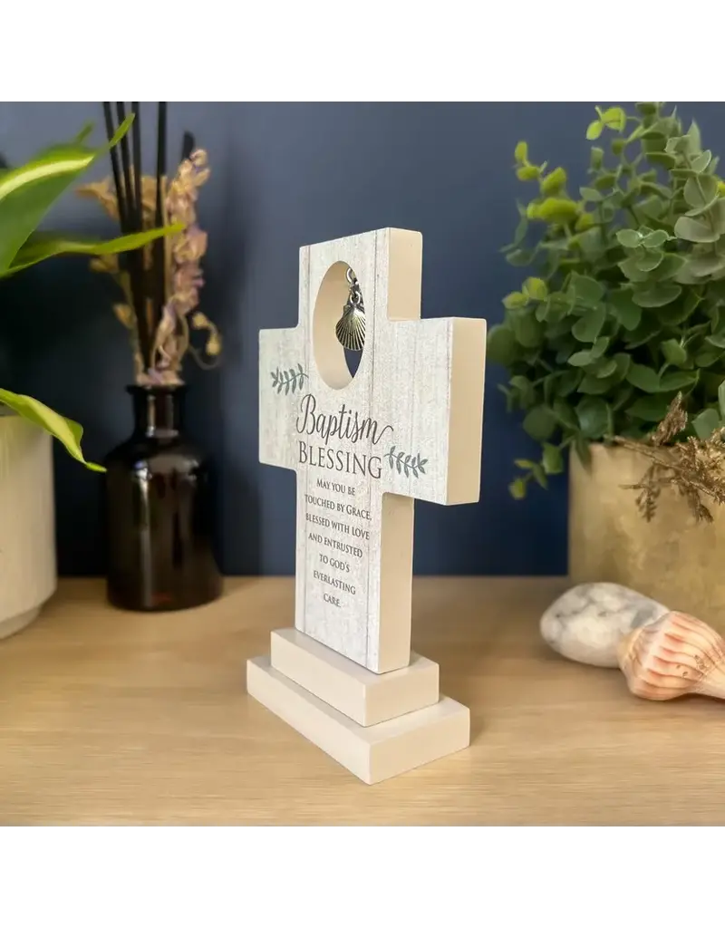 Abbey Gift Baptism : Metal Shell Charm Standing Cross