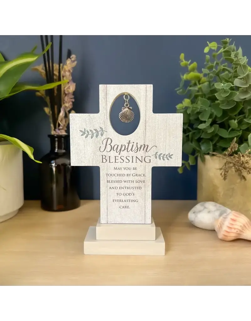 Abbey Gift Baptism : Metal Shell Charm Standing Cross