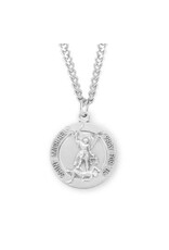 HMH Religious Sterling Silver St. Michael Archangel Medal s/ Guardian Angel Back, 24" Chain Necklace