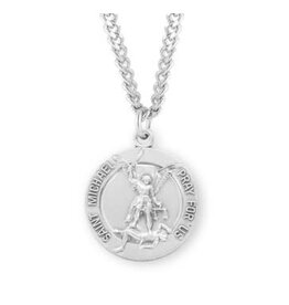 HMH Religious Sterling Silver St. Michael Archangel Medal s/ Guardian Angel Back, 24" Chain Necklace