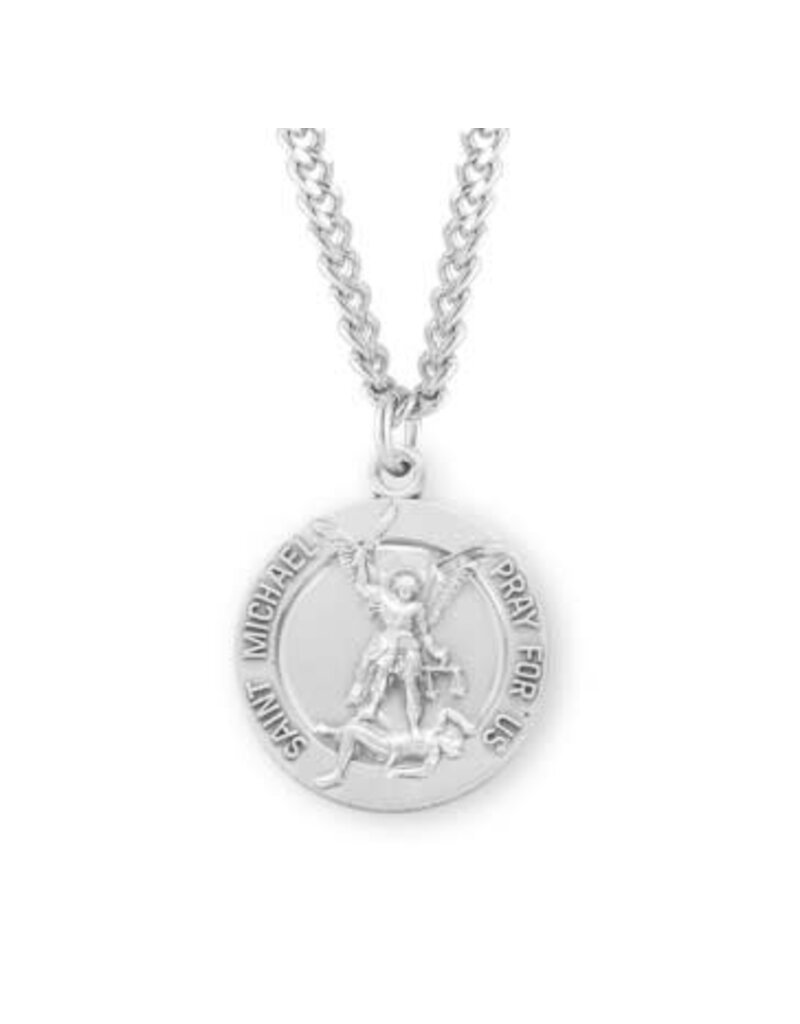 HMH Religious Sterling Silver St. Michael Archangel Medal s/ Guardian Angel Back, 24" Chain Necklace