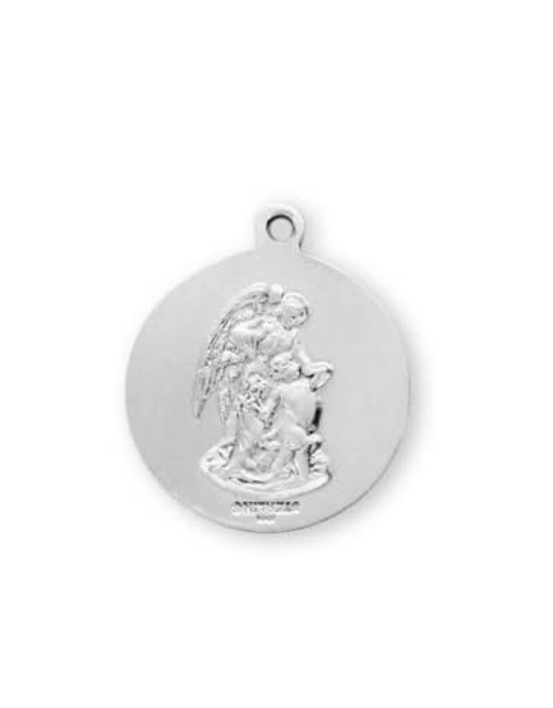 HMH Religious Sterling Silver St. Michael Archangel Medal s/ Guardian Angel Back, 24" Chain Necklace