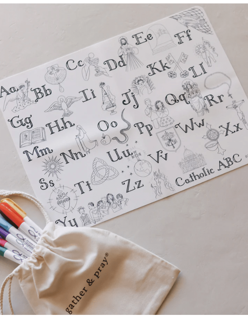 Gather and Pray Catholic ABC Reusable Coloring Placemat