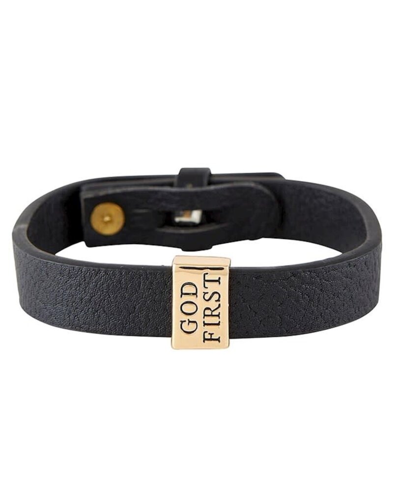 Kingdom Jewelry Bracelet-Faux Leather-God First (8" Adjustable)
