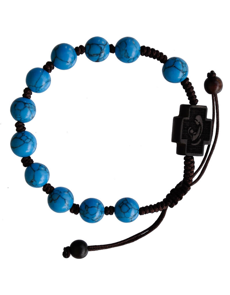 Sine Cera 8mm Adjustable Turquoise & Jujube Wood Rosary Bracelet