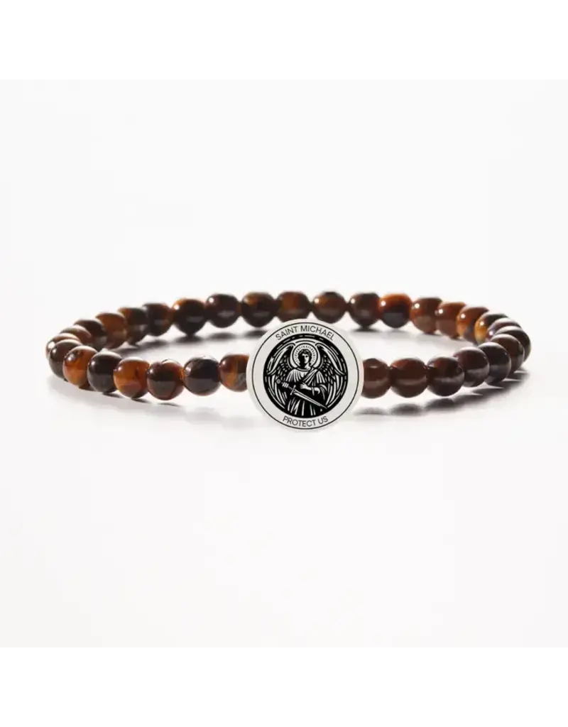 Holy Water Bracelet Men's Holy Water St. Michael Bracelet | Tiger's Eye