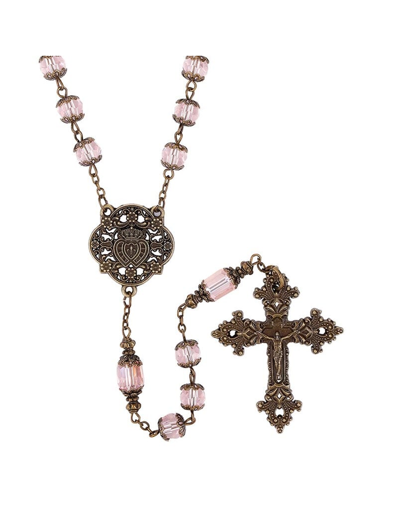 Creed Pink Twin Hearts Rosary