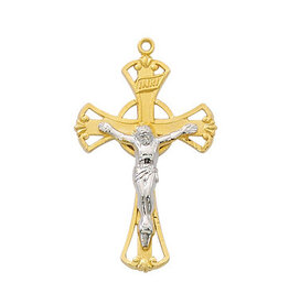 McVan Gold Over Sterling Silver Two Toned Crucifix with 18" Gold Plated Chain Chain