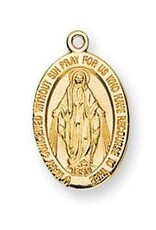HMH Religious 16kt Gold Over Sterling Silver Small Oval Miraculous Medal With 18" Chain