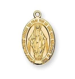 HMH Religious 16kt Gold Over Sterling Silver Small Oval Miraculous Medal With 18" Chain