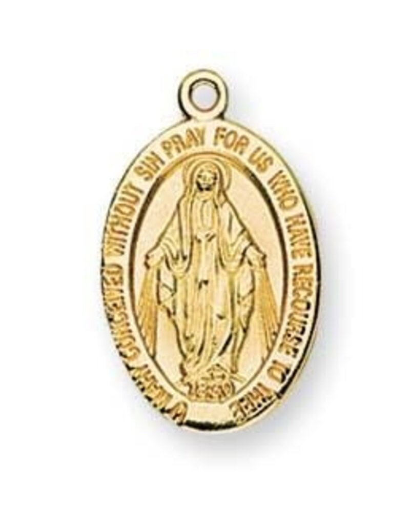 HMH Religious 16kt Gold Over Sterling Silver Small Oval Miraculous Medal With 18" Chain
