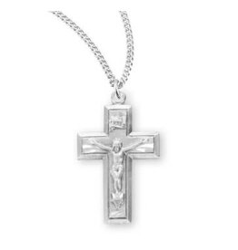 HMH Religious Sterling Silver Small Wide Cfx w/Border-*18" Ch-Bxd