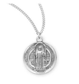 HMH Religious Sterling Silver Saint Benedict Round Medal, 18" chain