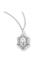 HMH Religious Sterling Silver Small Baroque Style Miraculous Medal, 18" chain