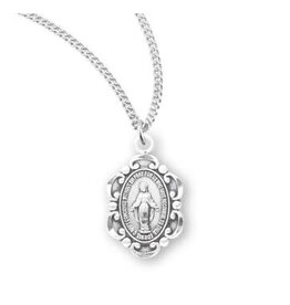 HMH Religious Sterling Silver Small Baroque Style Miraculous Medal, 18" chain