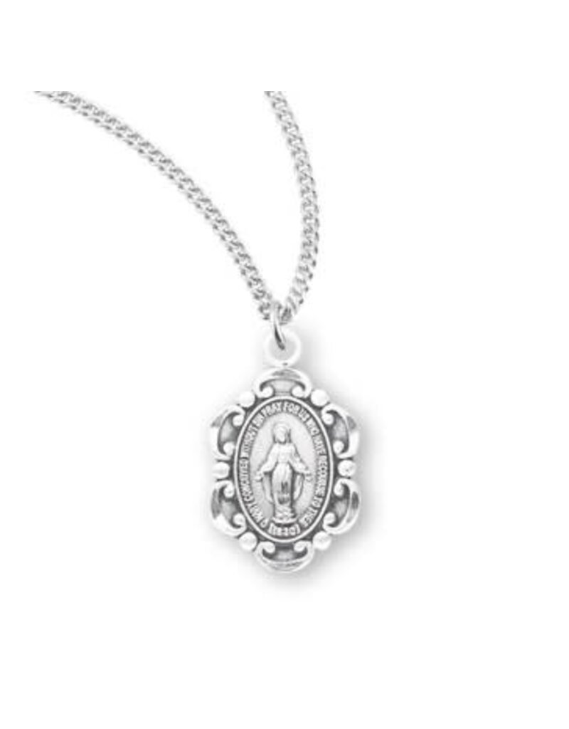HMH Religious Sterling Silver Small Baroque Style Miraculous Medal, 18" chain