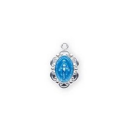 HMH Religious Sterling Silver Small Blue Baroque Style Miraculous Medal, 18" thin chain