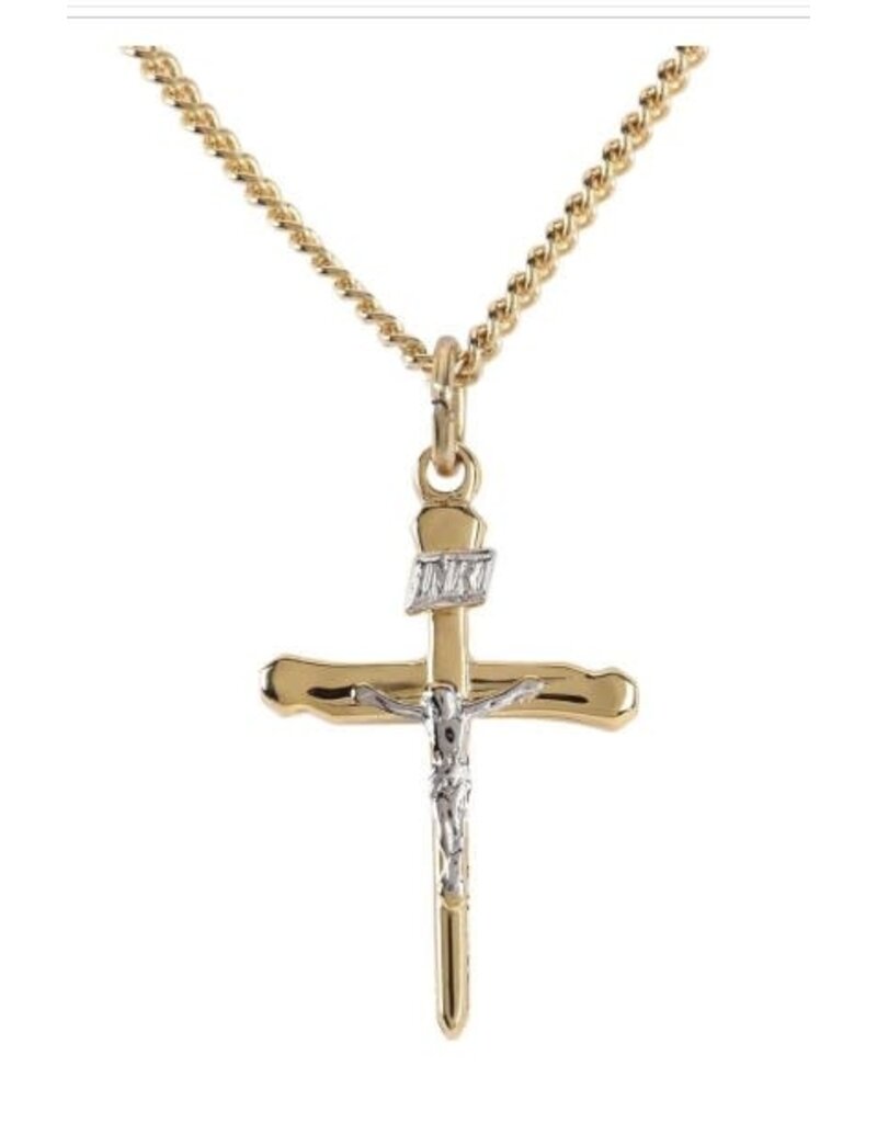 Dicksons Nail Crucifix Necklace, small, two-tone on 18" chain