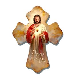 Glow Decor Wall Cross - Sacred Heart / Jesus I Trust In You (6" x 8")
