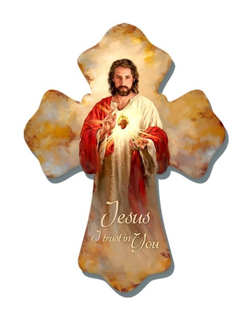 Glow Decor Wall Cross - Sacred Heart / Jesus I Trust In You (6" x 8")