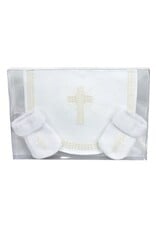 Stephan Baby Baby Gift Set- Bib/Cross/Sock set, plain edge