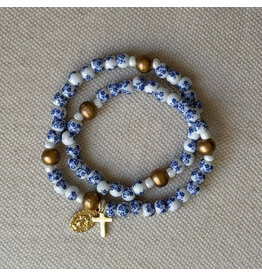 Be Still Prayer Space Twistable Rosary | Porcelain Blue Flower | Be Still Prayer Space