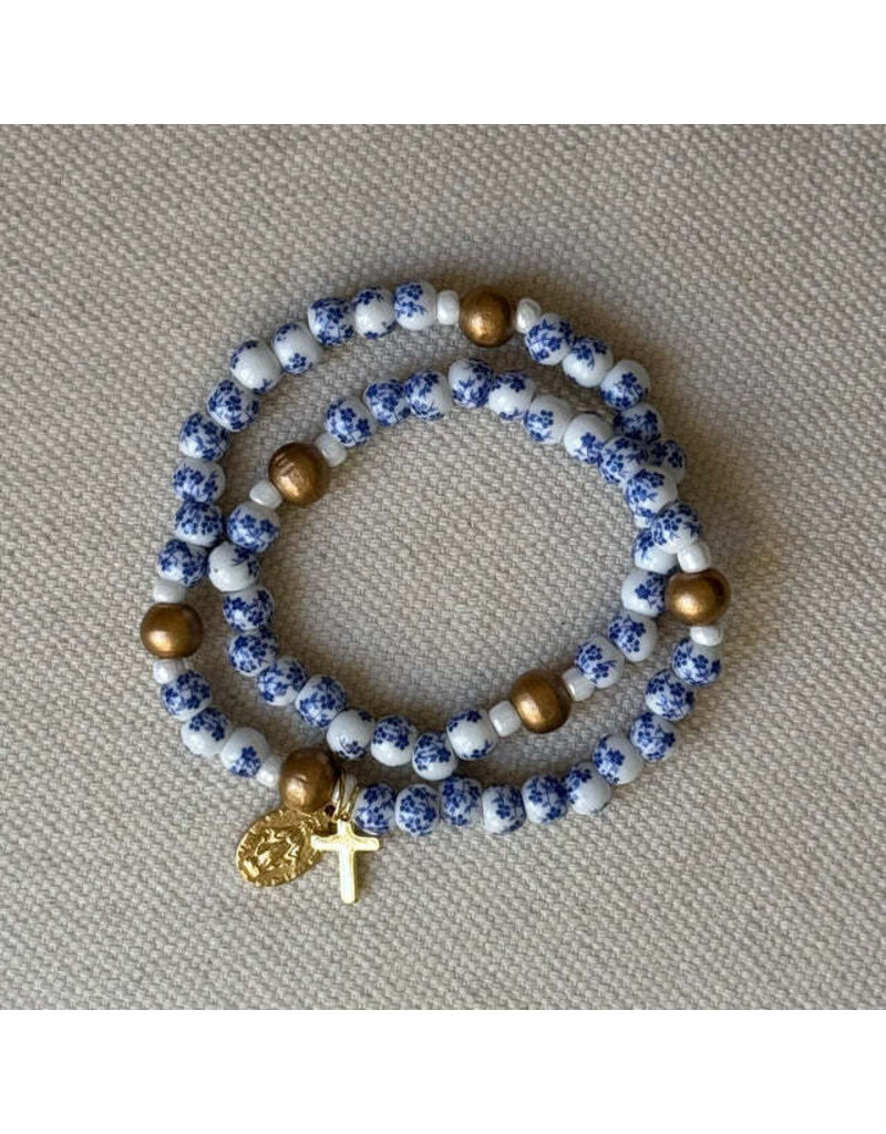 Be Still Prayer Space Twistable Rosary | Porcelain Blue Flower, 3D printed