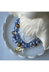 Be Still Prayer Space Twistable Rosary | Porcelain Blue Flower, 3D printed